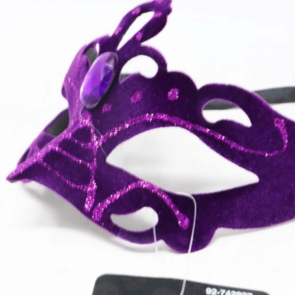 Venetian Velvet Purple Rhinestone Eye Mask - Picture 5 of 7